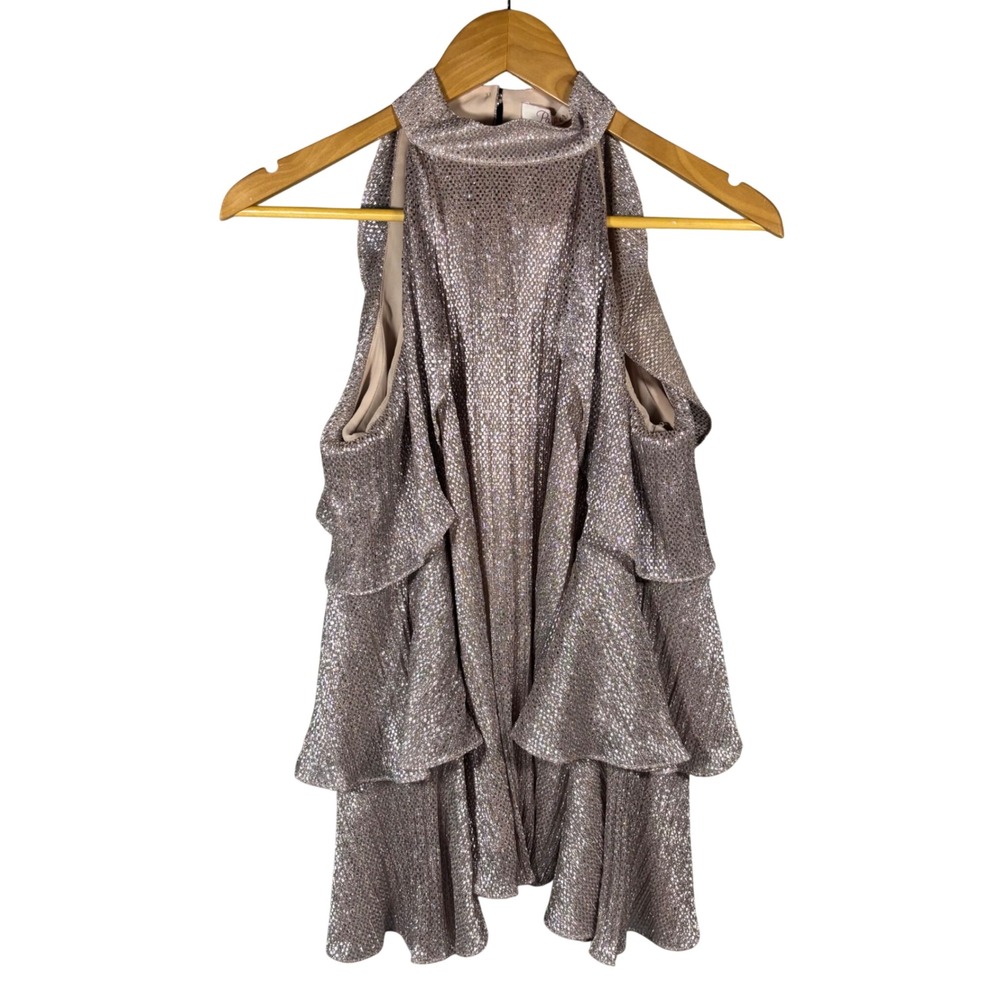 Parker Cold Shoulder Ruffle Top Womens XS Blush Metallic Shimmer